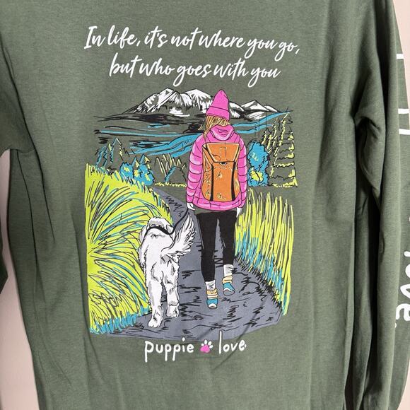 Puppie Love Tops - Puppie Love NEW w/Tag Hiking Pup Long Sleeve, Green, 100% Cotton Tee Shirt Small